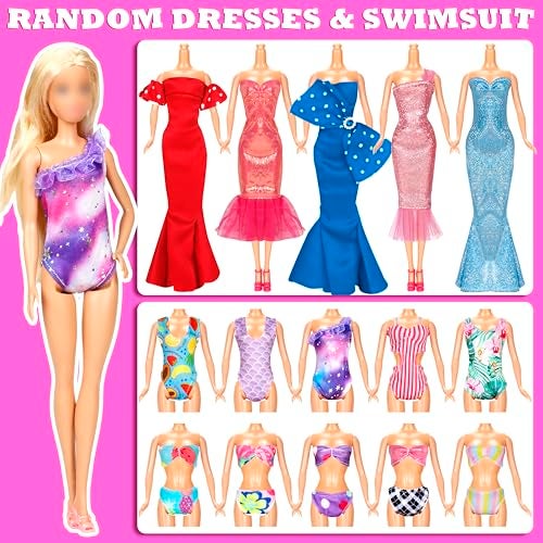 Bymore 71 Pcs Doll Clothes and Accessories, 5 Wedding Gowns 9 Fashion Dresses 3 Tops 3 Pants 3 Bikini Swimsuits 20 Shoes for 11.5 inch Doll Christmas Stocking Stuffers Girls Gift Age 5-7 8-10 - Image 4