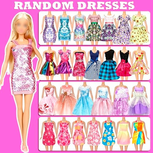 Bymore 71 Pcs Doll Clothes and Accessories, 5 Wedding Gowns 9 Fashion Dresses 3 Tops 3 Pants 3 Bikini Swimsuits 20 Shoes for 11.5 inch Doll Christmas Stocking Stuffers Girls Gift Age 5-7 8-10 - Image 3