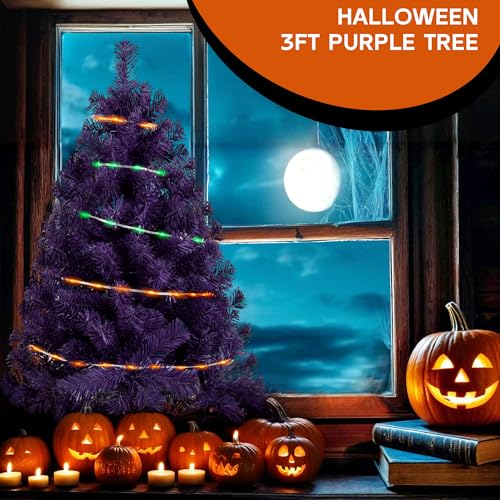 ELAMAS Purple 3ft Halloween Tree with Lights, Christmas 36inch Artificial Small Tree Mini Table Top Decorations, Xmas Desk Tree with 80 Color Lights, 200 Branch, Holiday Decor for Home,Indoor Office Tabletop - Image 2