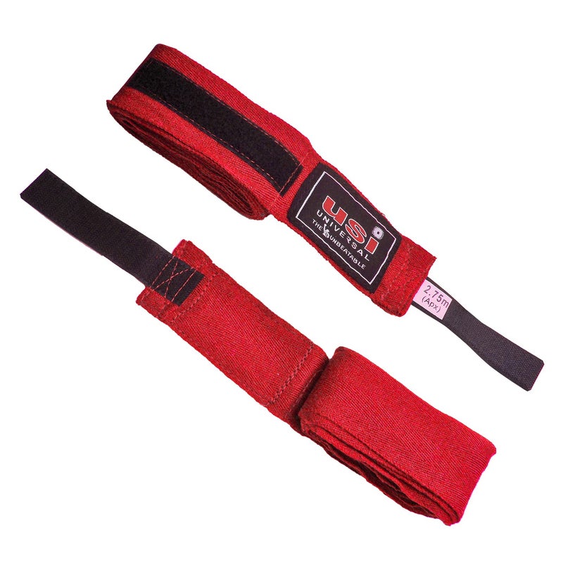 USI Boxing Hand Wraps 2.75m (108”) – Cotton MMA Inner Wraps with Hook & Loop Closure for Boxing, Muay Thai & Training (Red, 1 Pair) - Image 3
