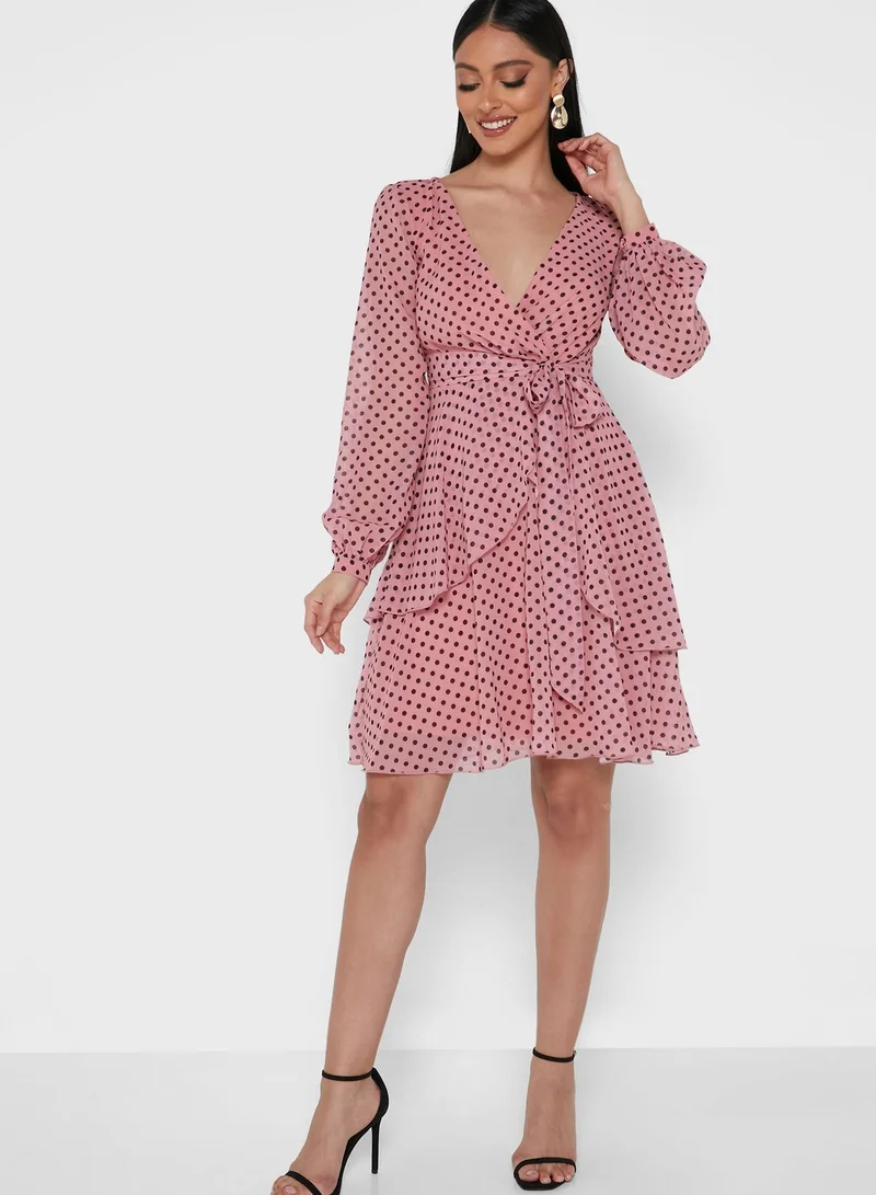 Chi-Chi London Polka Dot Ruffle Detail Dress