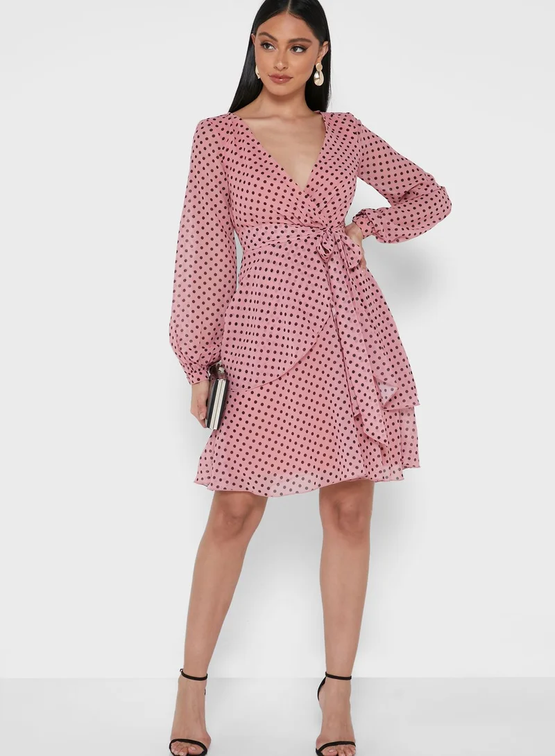 Chi-Chi London Polka Dot Ruffle Detail Dress
