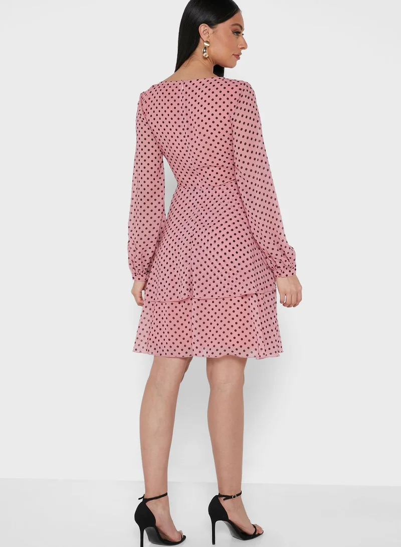 Chi-Chi London Polka Dot Ruffle Detail Dress