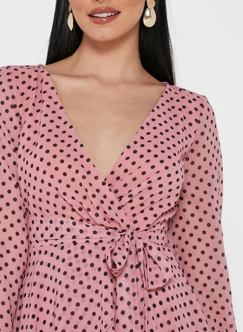 Chi-Chi London Polka Dot Ruffle Detail Dress