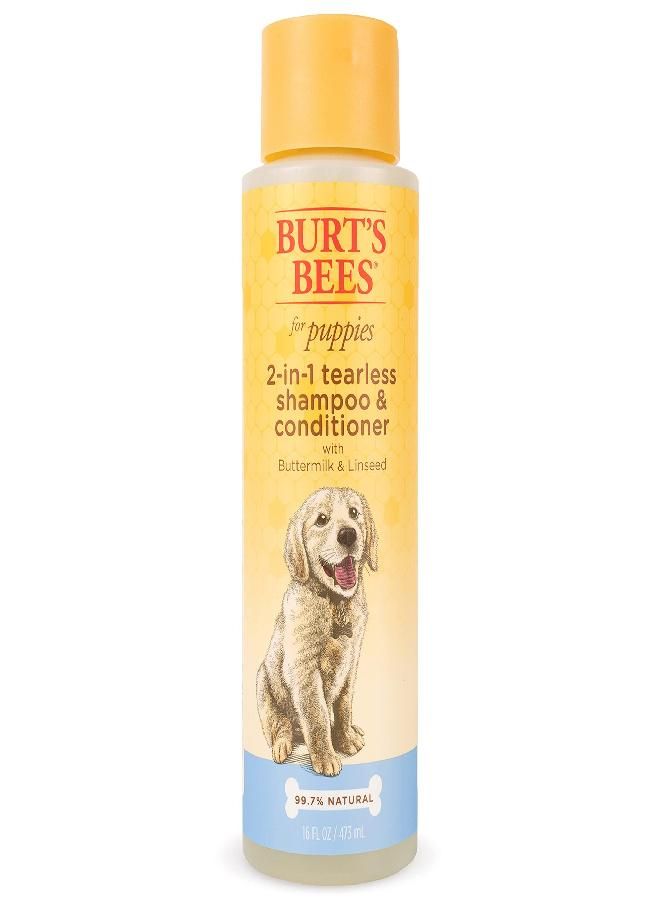 Burt's Bees Burt's Bees for Pets Puppies Natural Tearless 2 in 1 Shampoo and Conditioner | Made with Buttermilk and Linseed Oil | Best Tearless Puppy Shampoo for Gentle Skin and Coat | Made in USA, 16 Oz  - Image 1