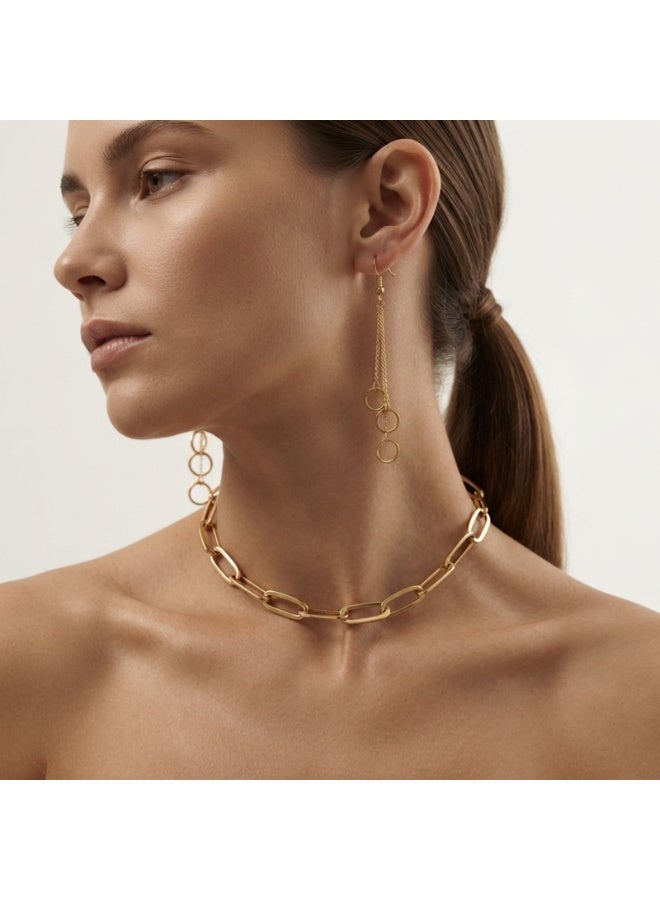 Julia Store 18K Gold Plated Stainless Steel Aesthetic Exquisite Luxury Elegant Dainty Cute Trendy Delicate Modern Multilevel Geometric Hollow Round Tassel Long Chain Circle Drop Dangle Earrings Jewelry Gift For Women - Image 4