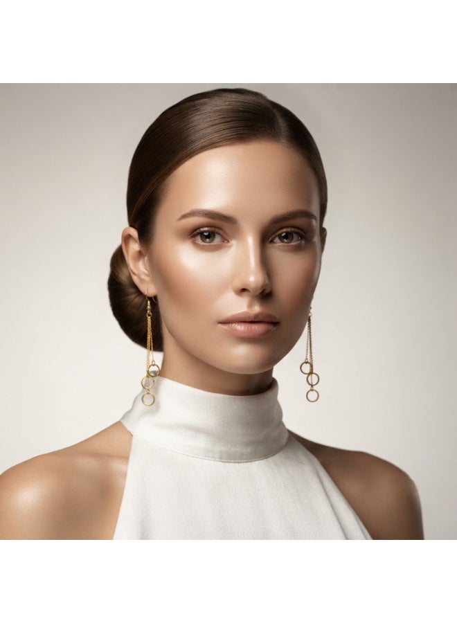 Julia Store 18K Gold Plated Stainless Steel Aesthetic Exquisite Luxury Elegant Dainty Cute Trendy Delicate Modern Multilevel Geometric Hollow Round Tassel Long Chain Circle Drop Dangle Earrings Jewelry Gift For Women - Image 5