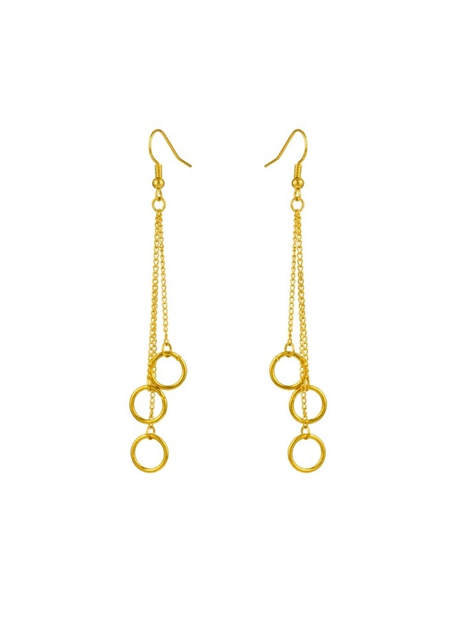 Julia Store 18K Gold Plated Stainless Steel Aesthetic Exquisite Luxury Elegant Dainty Cute Trendy Delicate Modern Multilevel Geometric Hollow Round Tassel Long Chain Circle Drop Dangle Earrings Jewelry Gift For Women - Image 1