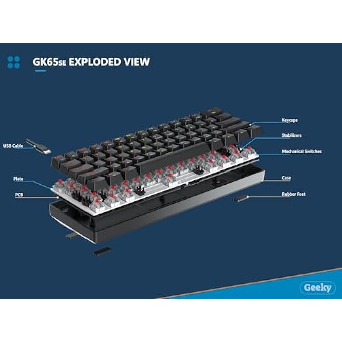 Geeky GK65 SE 65% | MECHANICAL GAMING KEYBOARD | 68 KEYS MULTI COLOR RGB LED BACKLIGHT FOR PC/MAC GAMER | ANSI US FORMAT (WHITE, MECHANICAL BROWN) - Image 3