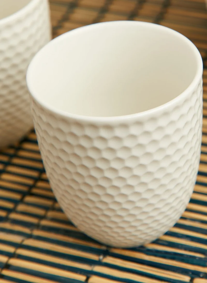 Noire Edit White Ribbed Effect Tea Set With Tea Pot & 4 Mugs