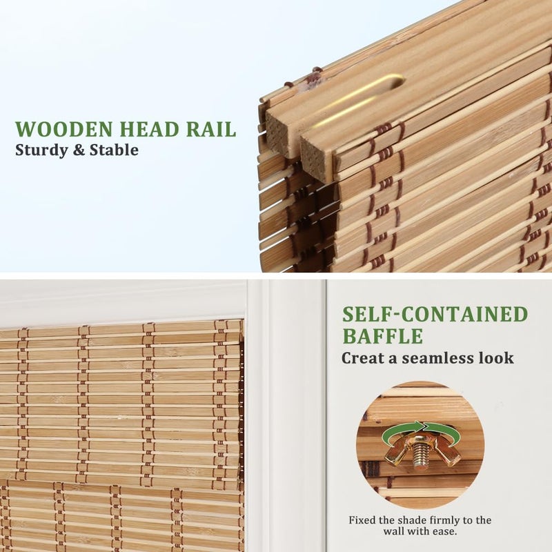 SEEYE Cordless Bamboo Blinds Shades, Light Filtering Bamboo Roller Shades Natural Roman Blind Shade, Bamboo Roll Up Blind for Windows, Easy to Install for Door, Patio, Bedroom, 20" W x 64" H,Natural - Image 5