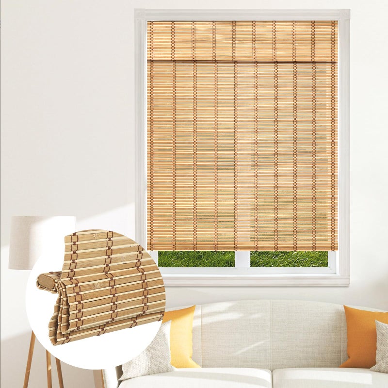 SEEYE Cordless Bamboo Blinds Shades, Light Filtering Bamboo Roller Shades Natural Roman Blind Shade, Bamboo Roll Up Blind for Windows, Easy to Install for Door, Patio, Bedroom, 20" W x 64" H,Natural - Image 1