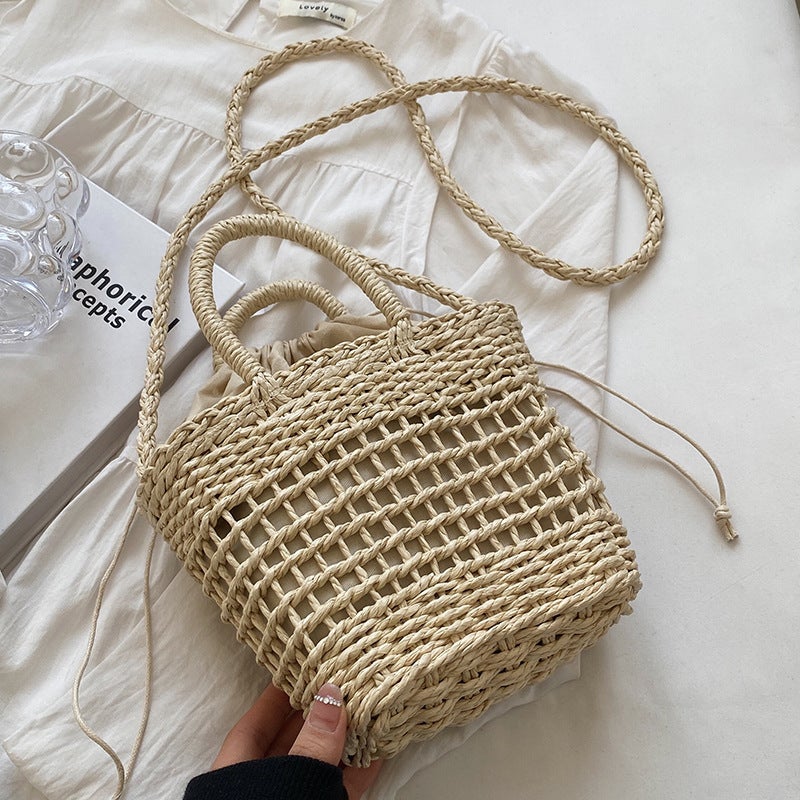 2024 Handmade Woven Beach Bag Chic Crossbody Pure beige 