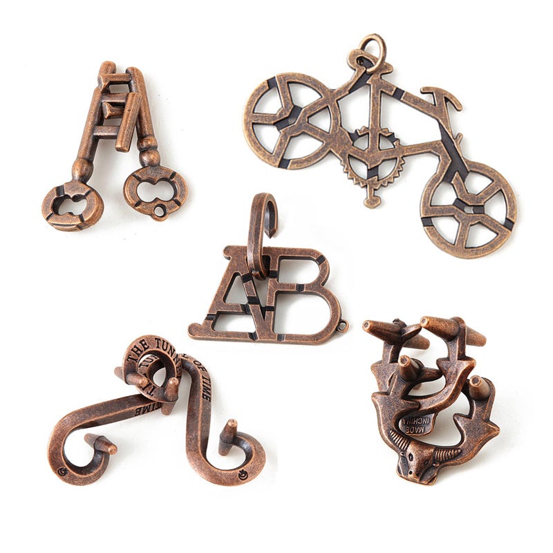 ScienSta Brain Teaser Puzzles5 Pieces Metal Cast Puzzle Games Toys for Kids and Adults IQ TestIQ Educational Box for Teens - Image 3