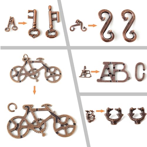 ScienSta Brain Teaser Puzzles5 Pieces Metal Cast Puzzle Games Toys for Kids and Adults IQ TestIQ Educational Box for Teens - Image 5