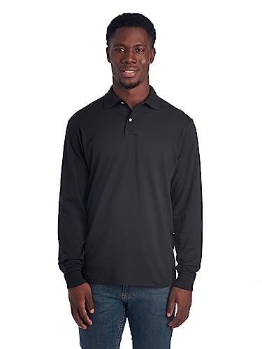 Jerzees Men's SpotShield Stain Resistant Polo Shirts (Short & Long, Long Sleeve-Black, XX-Large - Image 3
