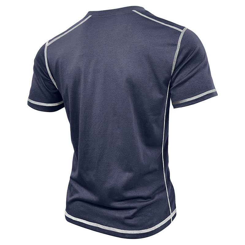 Estokap Mens Casual Short Sleeve Henley Shirts Classic Button Cotton T Shirts Summer Lightweight Tees Tops Navyblue - Image 5