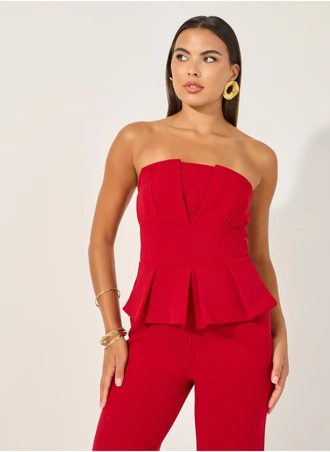 ستايلي Bandeau Neck Wide Leg Jumpsuit