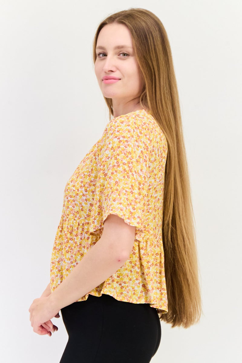 ONLY Women V Neck Short Sleeve Floral Print Blouse, Multicolor  - Image 4