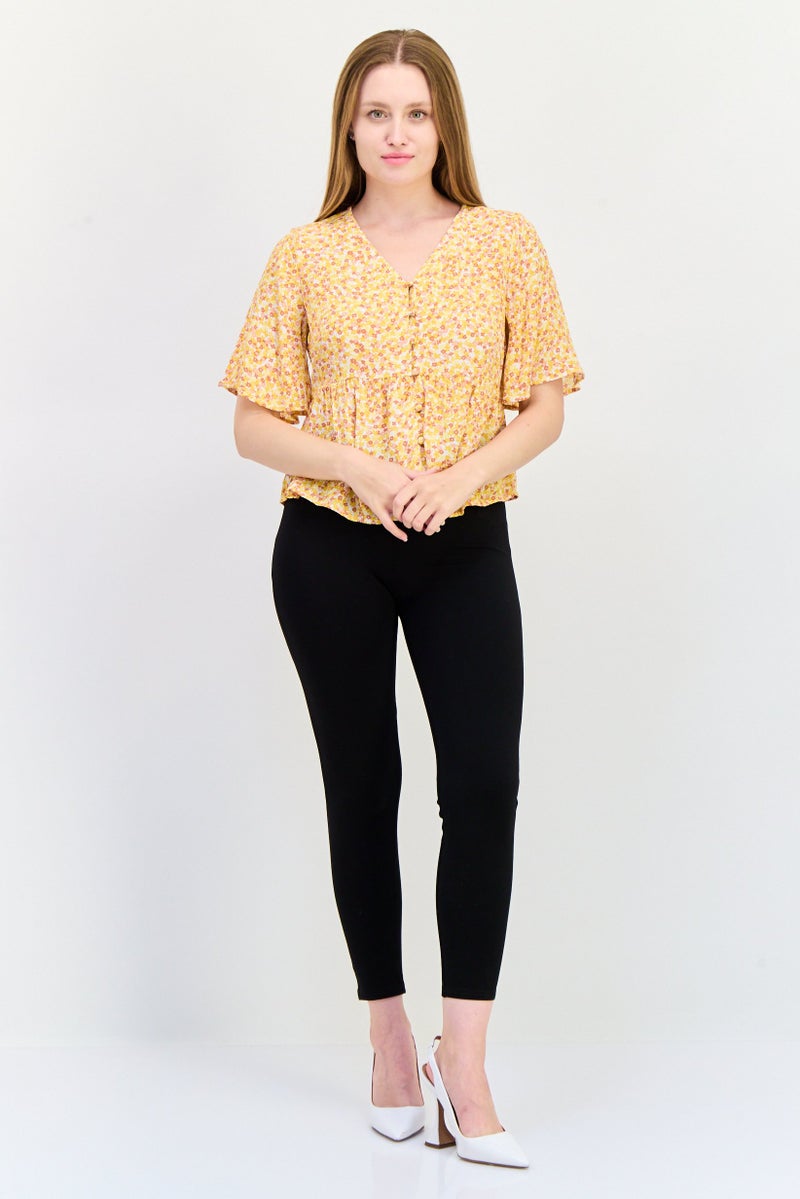 ONLY Women V Neck Short Sleeve Floral Print Blouse, Multicolor  - Image 3