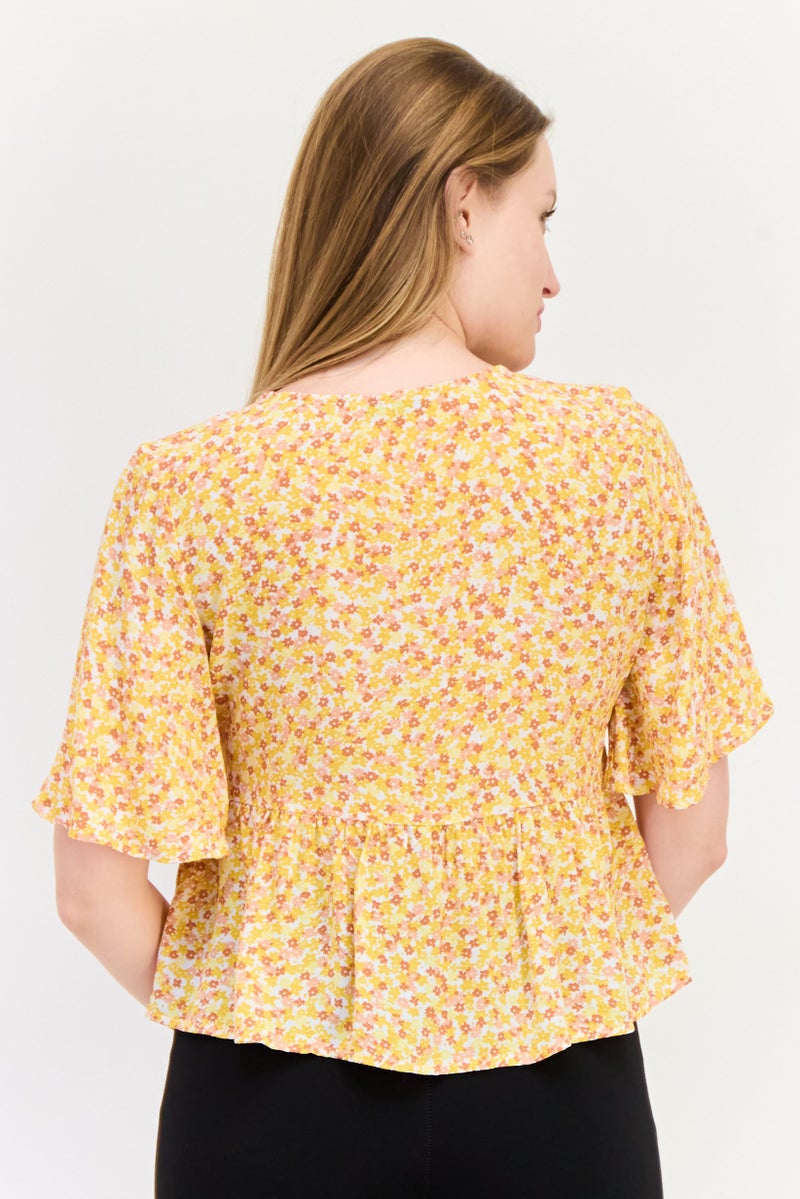 ONLY Women V Neck Short Sleeve Floral Print Blouse, Multicolor  - Image 2