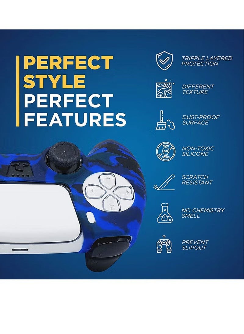 Silicone Shell Accessories For Sony 5 PS5 Wireless Controller Handles With Non Slip Silicone Dust Protection Cover, PS5 Handle Shell x 2, With Thumb Handle x 10 (Red Camouflage+Blue) - Image 3