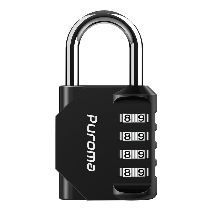 Puroma 1 Pack Combination Lock for Locker 4 Digit Outdoor Waterproof Padlock for School Gym Sports Fence Toolbox Gate Case Outdoor Hasp Storage Cabinets Black