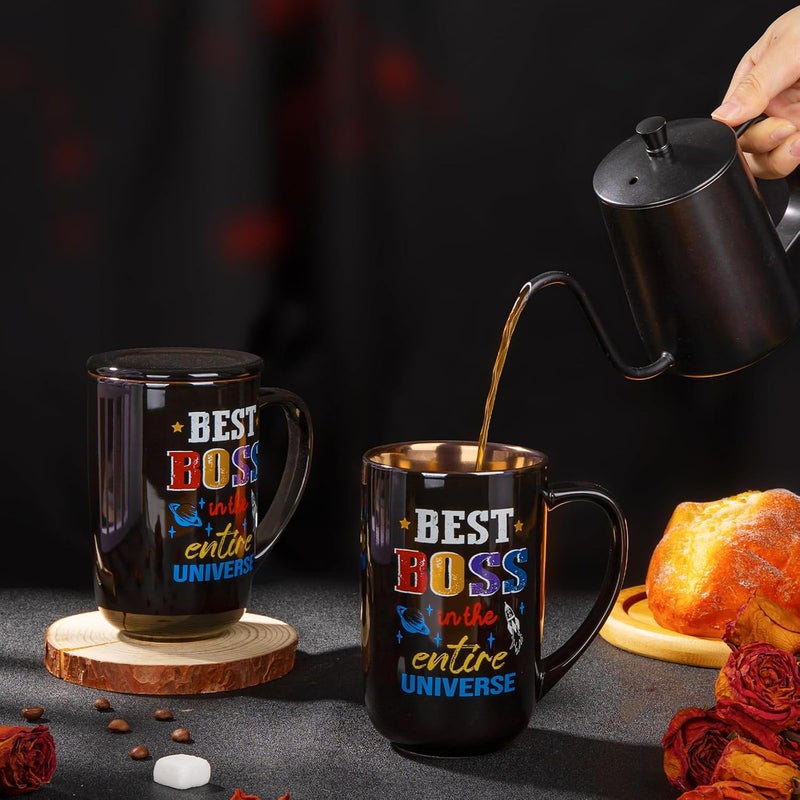 ALBISS Boss Gifts for Men Women, Funny Print Best Boss in The Entire Universe Office Appreciation，Christmas，Birthday Gifts for Bosses，Bosslady -18oz Large Black Ceramic Coffee Mug Set Whit Lid，Card，Gift Box - Image 4