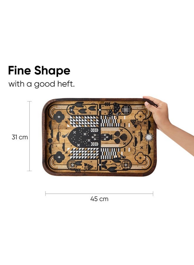 Shay طقم صينية خشبية مستطيلة كبيرة للتقديم، زهور شعبية | صينية خشبية للتقديم | صينية خشبية للتقديم | طقم صواني للتقديم | صينية خشبية (صينية كبيرة - زهور شعبية) - Image 3