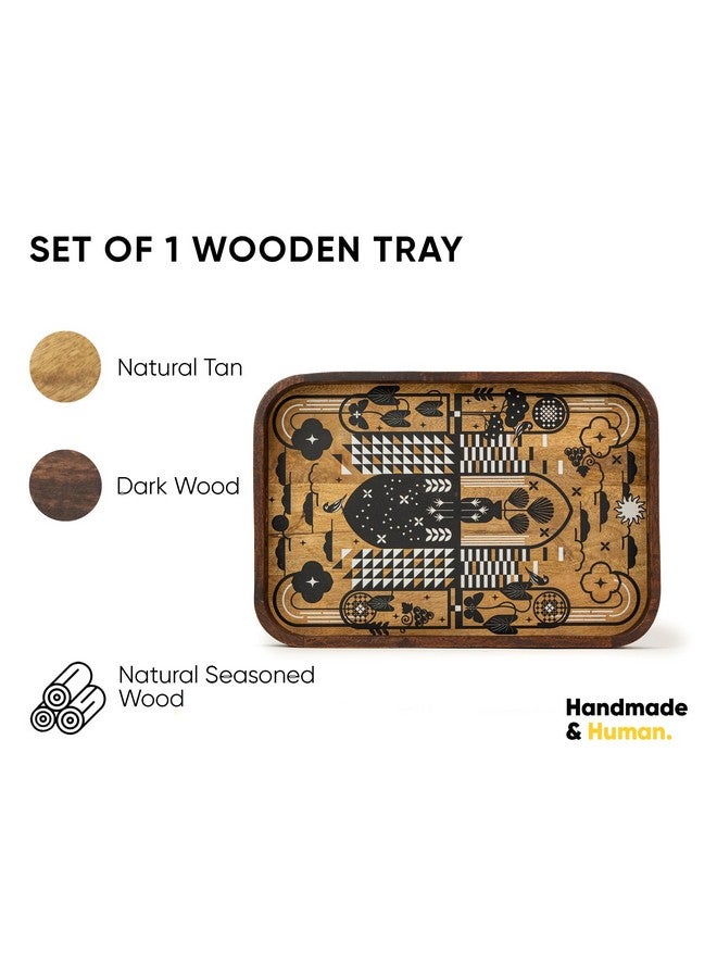 Shay طقم صينية خشبية مستطيلة كبيرة للتقديم، زهور شعبية | صينية خشبية للتقديم | صينية خشبية للتقديم | طقم صواني للتقديم | صينية خشبية (صينية كبيرة - زهور شعبية) - Image 2