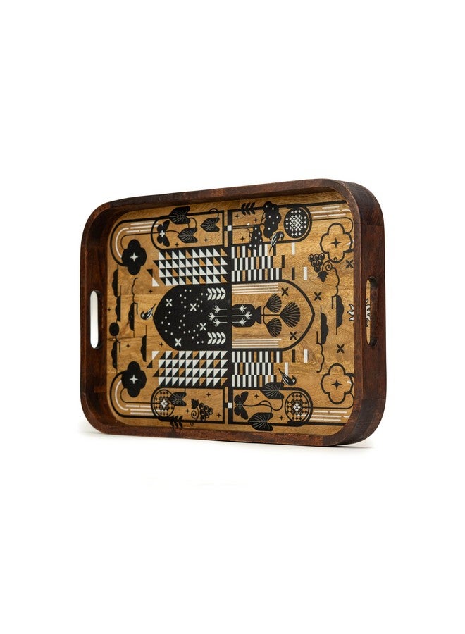 Shay طقم صينية خشبية مستطيلة كبيرة للتقديم، زهور شعبية | صينية خشبية للتقديم | صينية خشبية للتقديم | طقم صواني للتقديم | صينية خشبية (صينية كبيرة - زهور شعبية) - Image 1