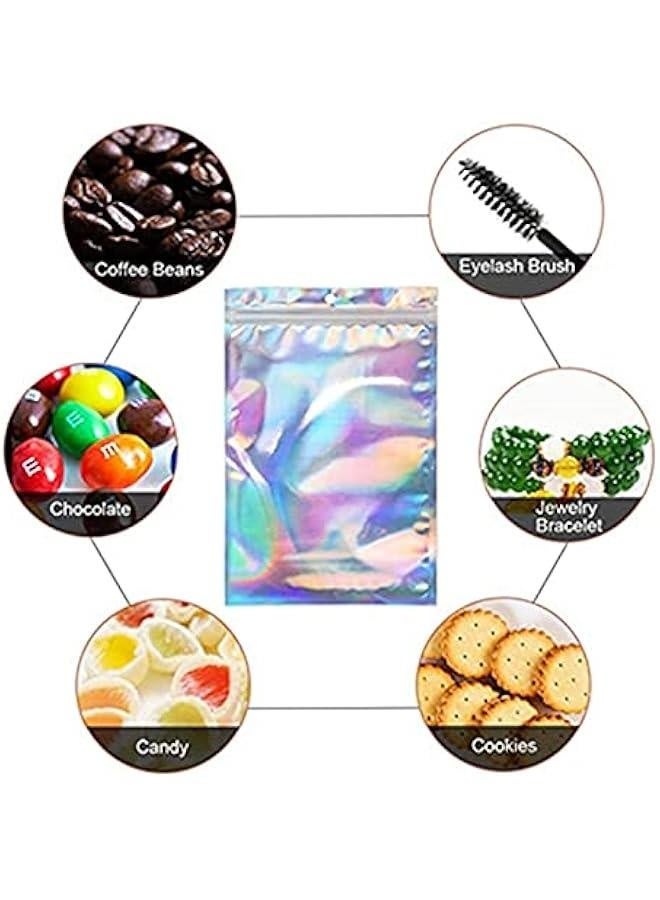 Generic 100 pieces holographic resealable Mylar bags for party favor food storage heat seal aluminum foil pouch for small business 16 x 24 cm 6.3 x 9.45 inch  - Image 5