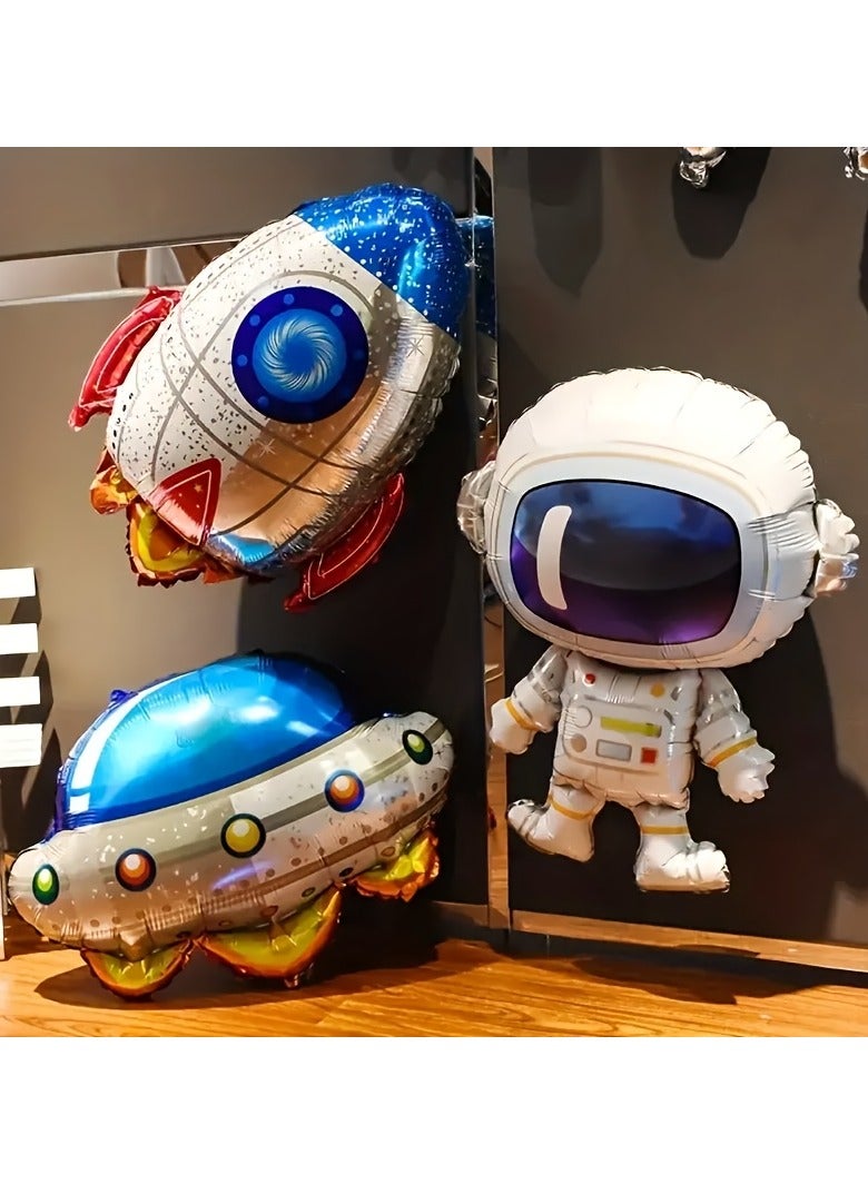 3pcs Large Space Balloons with Astronaut, Rocket, UFO Design, Birthdays Space Party Decorations Supplies, Room Decor - Image 1