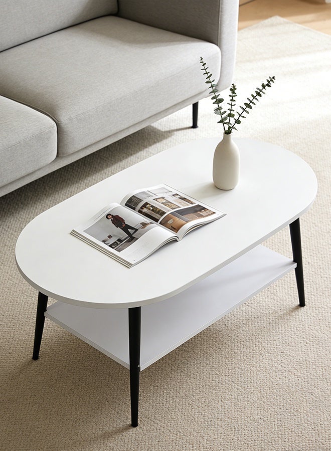 Migue home Modern Oval Coffee Table for Living Room or Bedroom, Easy Assembly, 100cm L x 50cm W x 42cm H, White Color - Image 1