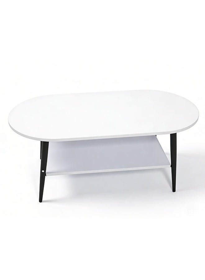 Migue home Modern Oval Coffee Table for Living Room or Bedroom, Easy Assembly, 100cm L x 50cm W x 42cm H, White Color - Image 3