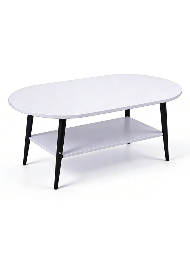 Migue home Modern Oval Coffee Table for Living Room or Bedroom, Easy Assembly, 100cm L x 50cm W x 42cm H, White Color - Image 5
