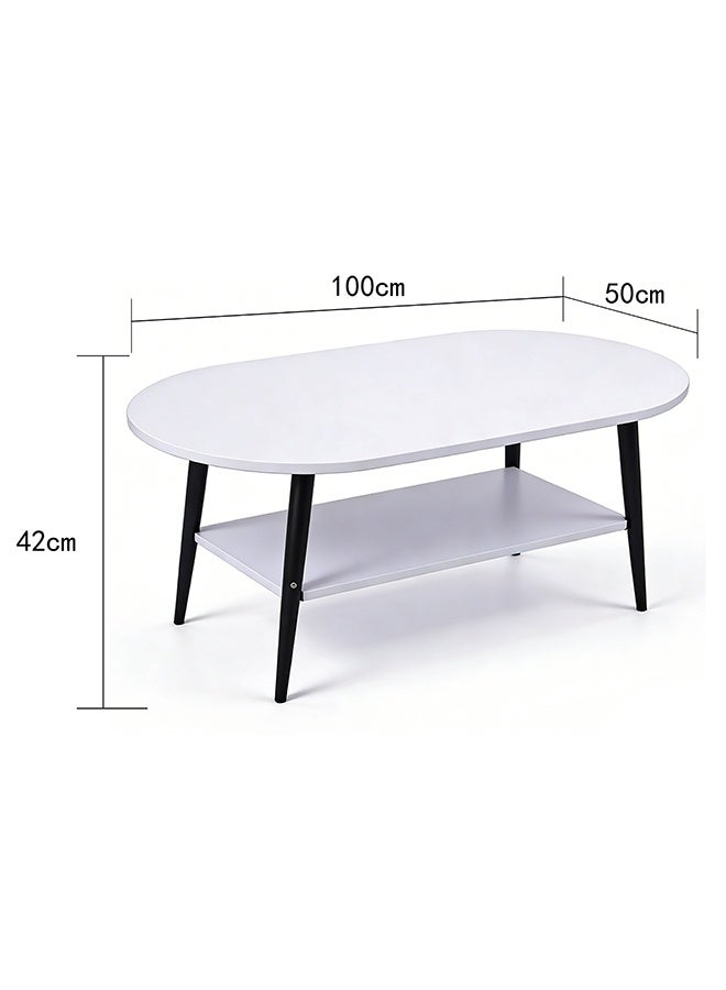 Migue home Modern Oval Coffee Table for Living Room or Bedroom, Easy Assembly, 100cm L x 50cm W x 42cm H, White Color - Image 4