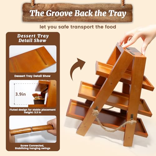 Tnstbiee 3 Tier Cupcake Stand - Wooden Display Stand for Desserts, Fruits, Nuts, Cheese - Removable Trays and Foldable Stand - Perfect for Parties and Events - Rustic and Unique Wooden Serving Tray - Image 5