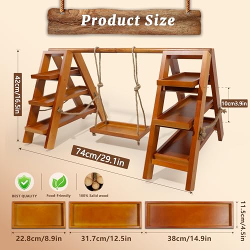 Tnstbiee 3 Tier Cupcake Stand - Wooden Display Stand for Desserts, Fruits, Nuts, Cheese - Removable Trays and Foldable Stand - Perfect for Parties and Events - Rustic and Unique Wooden Serving Tray - Image 3