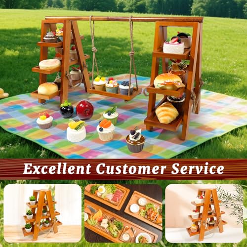 Tnstbiee 3 Tier Cupcake Stand - Wooden Display Stand for Desserts, Fruits, Nuts, Cheese - Removable Trays and Foldable Stand - Perfect for Parties and Events - Rustic and Unique Wooden Serving Tray - Image 4