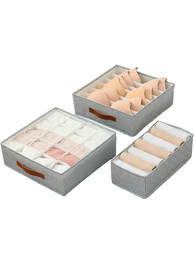 Green Tiger Underwear Closet Organizer Set of 3 Organizing Boxes, Stackable Wardrobe Storage Organiser 33 Grids Cell, Foldable Box for Drawer erorexng Bra, Lingerie, Panty, Scarves, Socks Baby Clothes, Ties, Belts - Image 1