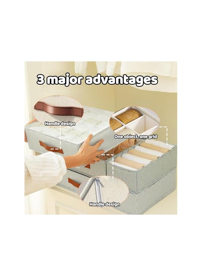 Green Tiger Underwear Closet Organizer Set of 3 Organizing Boxes, Stackable Wardrobe Storage Organiser 33 Grids Cell, Foldable Box for Drawer erorexng Bra, Lingerie, Panty, Scarves, Socks Baby Clothes, Ties, Belts - Image 3