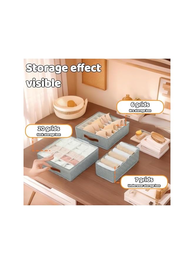 Green Tiger Underwear Closet Organizer Set of 3 Organizing Boxes, Stackable Wardrobe Storage Organiser 33 Grids Cell, Foldable Box for Drawer erorexng Bra, Lingerie, Panty, Scarves, Socks Baby Clothes, Ties, Belts - Image 5