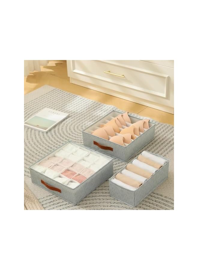 Green Tiger Underwear Closet Organizer Set of 3 Organizing Boxes, Stackable Wardrobe Storage Organiser 33 Grids Cell, Foldable Box for Drawer erorexng Bra, Lingerie, Panty, Scarves, Socks Baby Clothes, Ties, Belts - Image 2