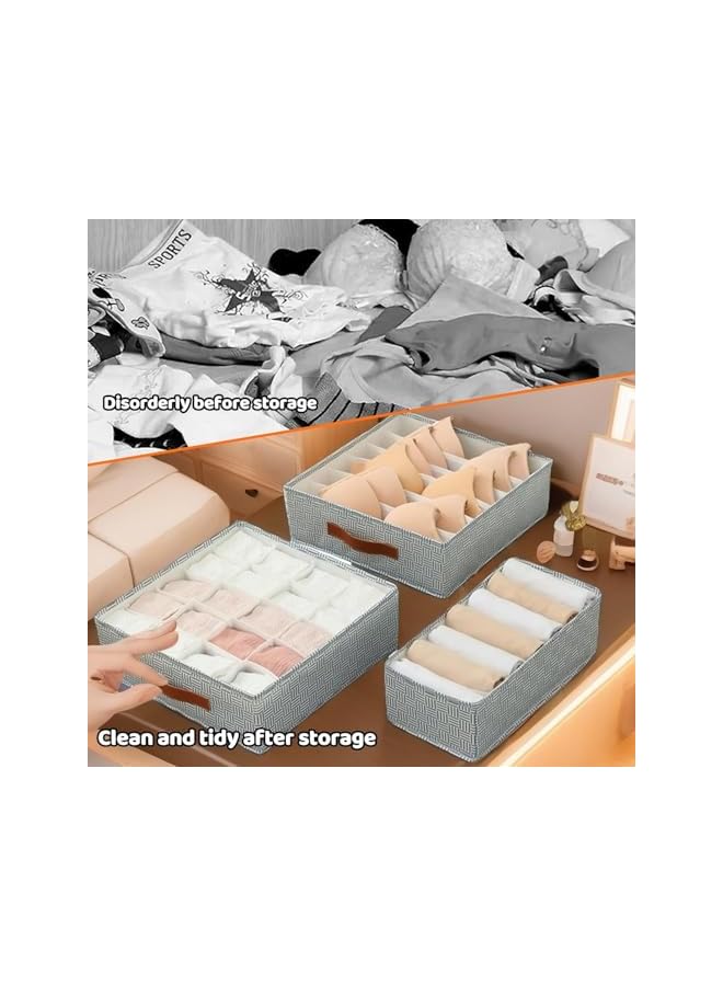 Green Tiger Underwear Closet Organizer Set of 3 Organizing Boxes, Stackable Wardrobe Storage Organiser 33 Grids Cell, Foldable Box for Drawer erorexng Bra, Lingerie, Panty, Scarves, Socks Baby Clothes, Ties, Belts - Image 4