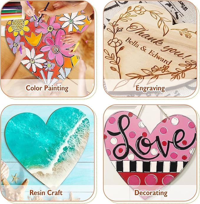 Manas Impex Heart Shape Premium MDF Pine Wood 65X75 MM MDF Boards for Art and Craft - 2 mm Thickness Unfinished Square Wood Slices for Resin Art, Mandala Art, Painting (6.5 cm x7.5 cm) (Pack of 6)  - Image 3