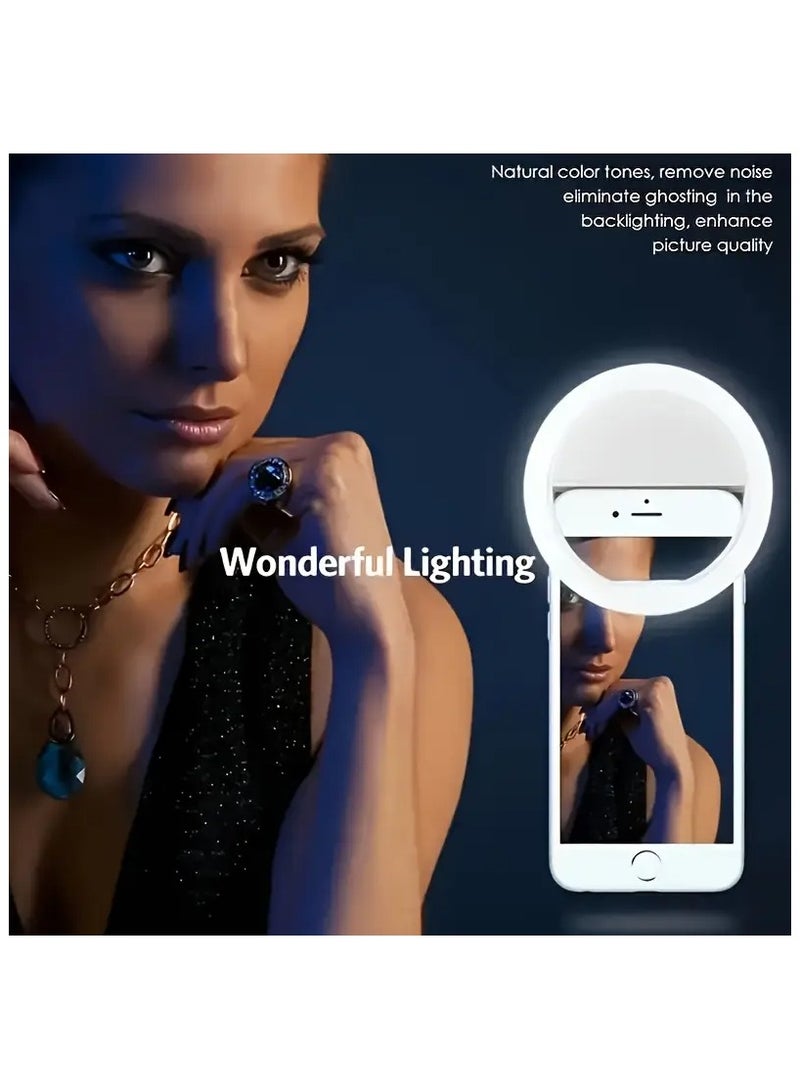 1pc RK12 Portable LED Ring Light for Live Streaming, Selfies, Video Conferencing, and Makeup - USB Rechargeable with Clip, Universal Smartphone Beauty Light, ≤36V Operating Voltage, Lithium Polymer Battery  - Image 1