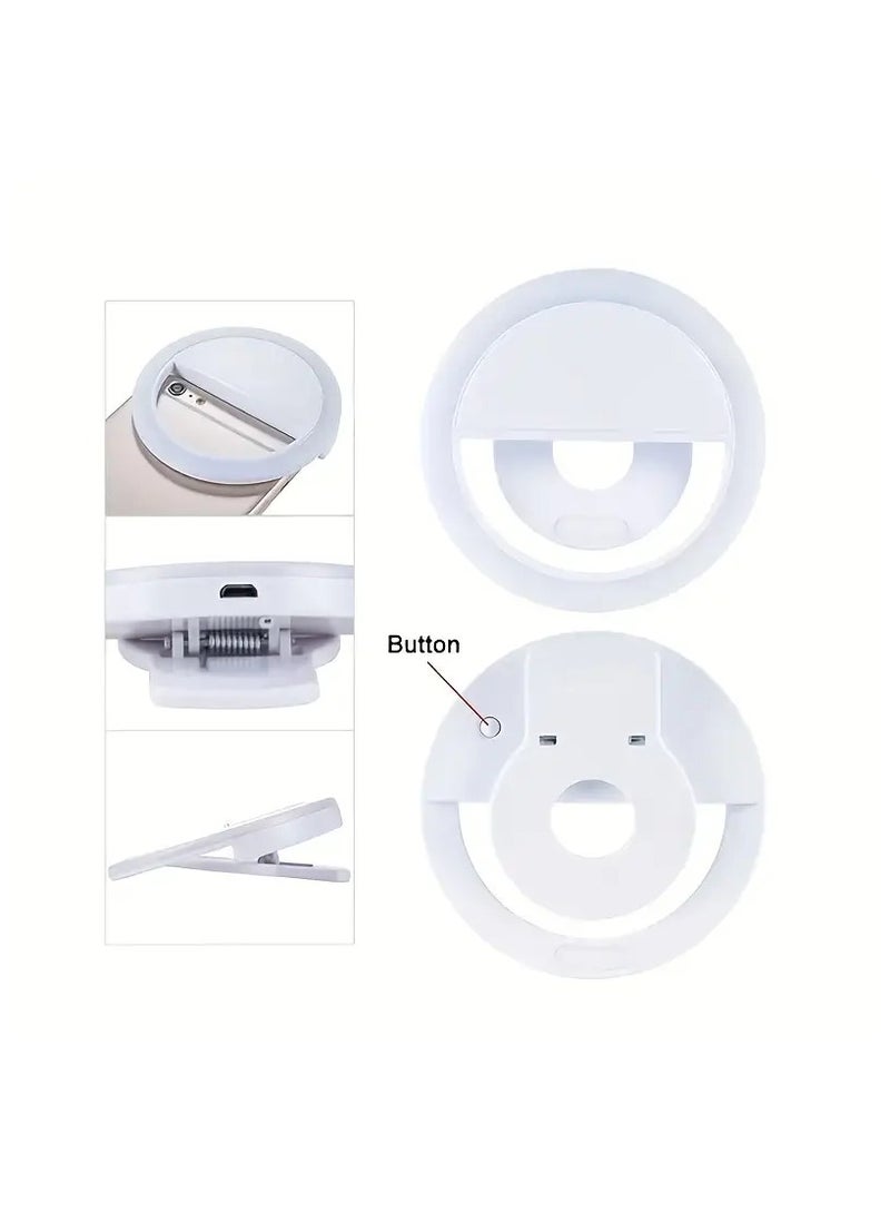 1pc RK12 Portable LED Ring Light for Live Streaming, Selfies, Video Conferencing, and Makeup - USB Rechargeable with Clip, Universal Smartphone Beauty Light, ≤36V Operating Voltage, Lithium Polymer Battery  - Image 5