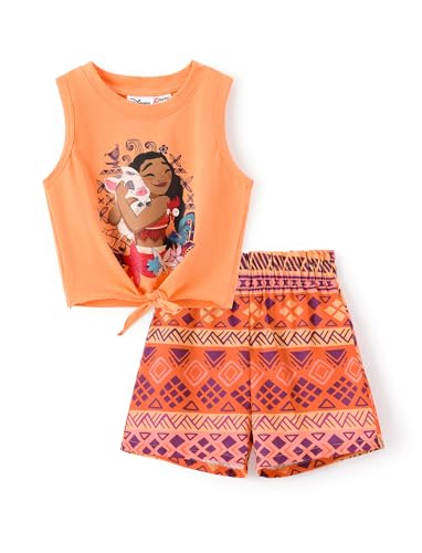 Disney Princess Toddler Girl's 2 Piece Outfits Moana Girl Short Set Sleeveless Tie Knot Tank Top and Elastic Pants 2PCS Summer Clothing Sets Casual Dailywear 3-4 Years - Image 1