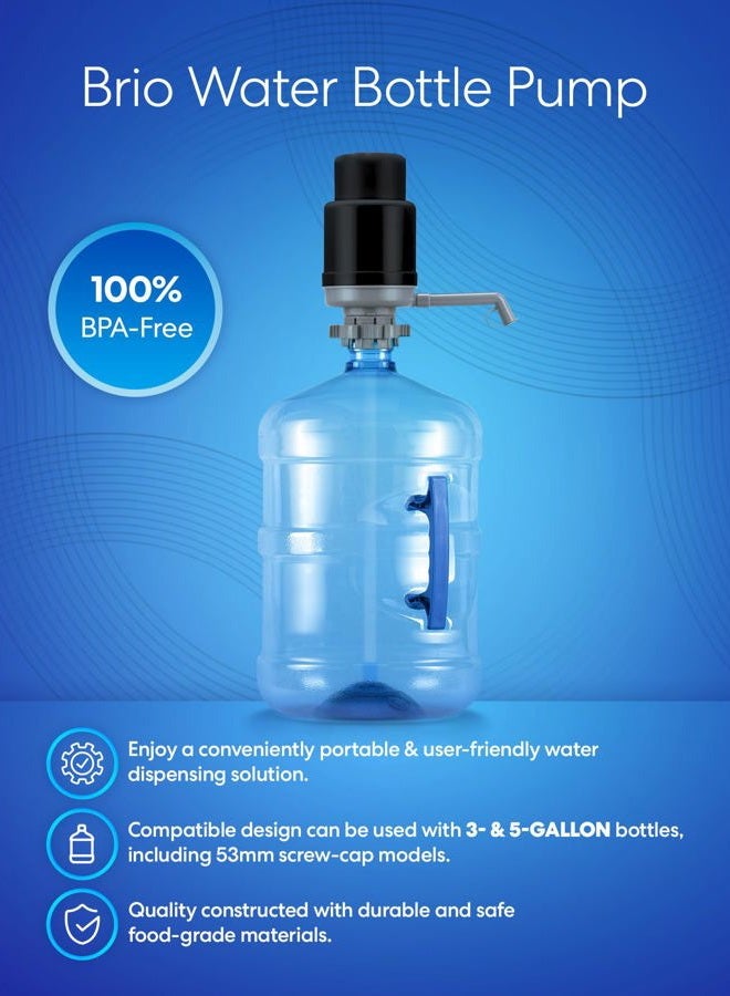 Brio Universal Manual Drinking Water Pump - Fits Most 5-6 Gallon Water Bottles Including Glass Grey PU100 - Image 2